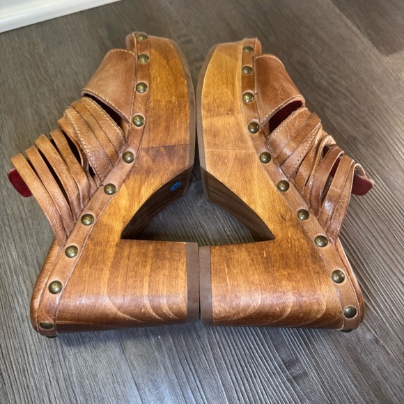 Bed Stu Shantel Platform Chunky Brown Tan Leather Mule Sandal Clogs - Picture 7 of 10